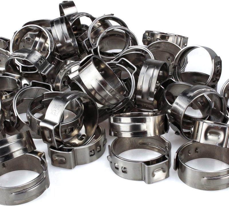 FlowField PEX Cinch Ear Hose Clamps, High Strength 304 Stainless Steel PEX Tubing Cinch Ring for PEX-b Tubing Pipe Fittings 3/4, 50Pcs - Image 1
